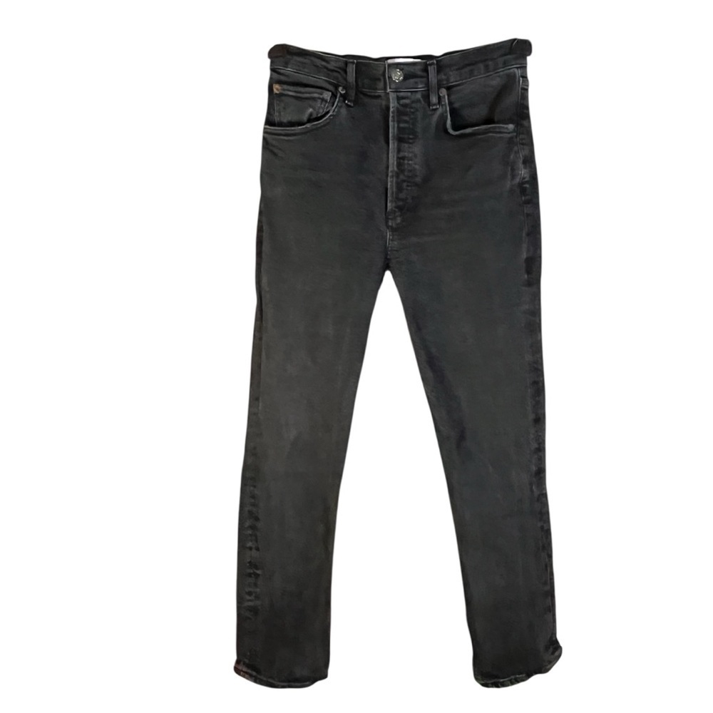 AGOLDE Riley High Rise Straight Crop Black Jeans Womans Sz 26 (26x25) Button Fly
